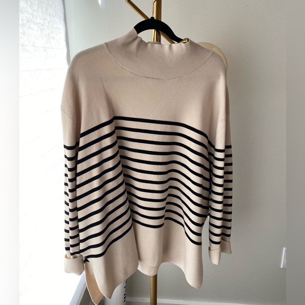 Long Sleeve Striped Sweater with High Neck